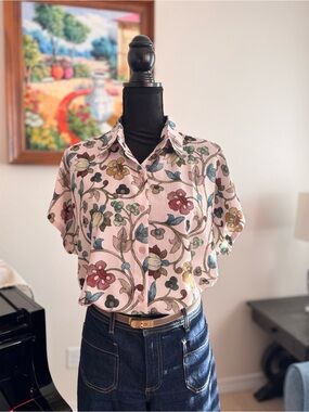 Pink Floral Button-Front Women's Top